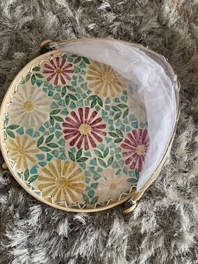 Round Mosaic Floral Tray - Yellow, Pink, Teal Floral Pattern